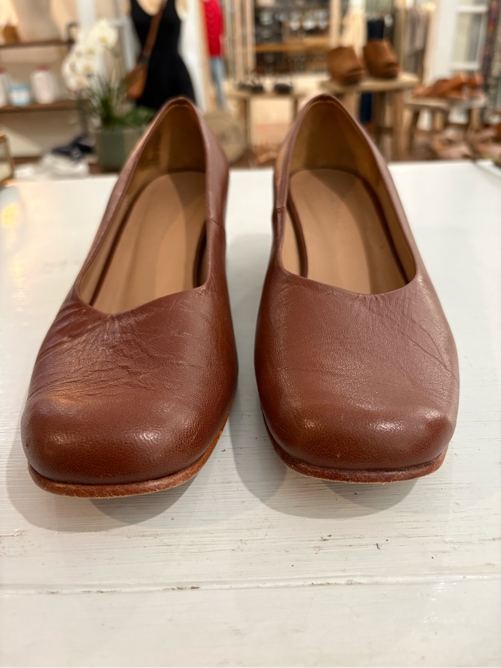 Huma Blanco Women's Brown Leather Ballet Chunky Heels